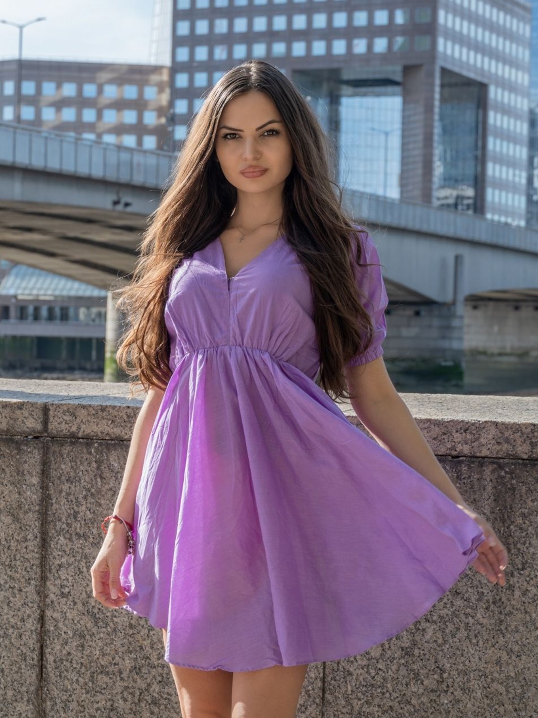 

HOUSE OF JAMOTI Purple Cotton A-Line Dress