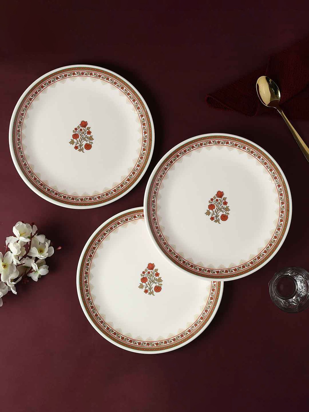 

Wonderchef Beige & Red Set Of 6 Floral Printed Dishwasher Safe Melamine Matte Plates