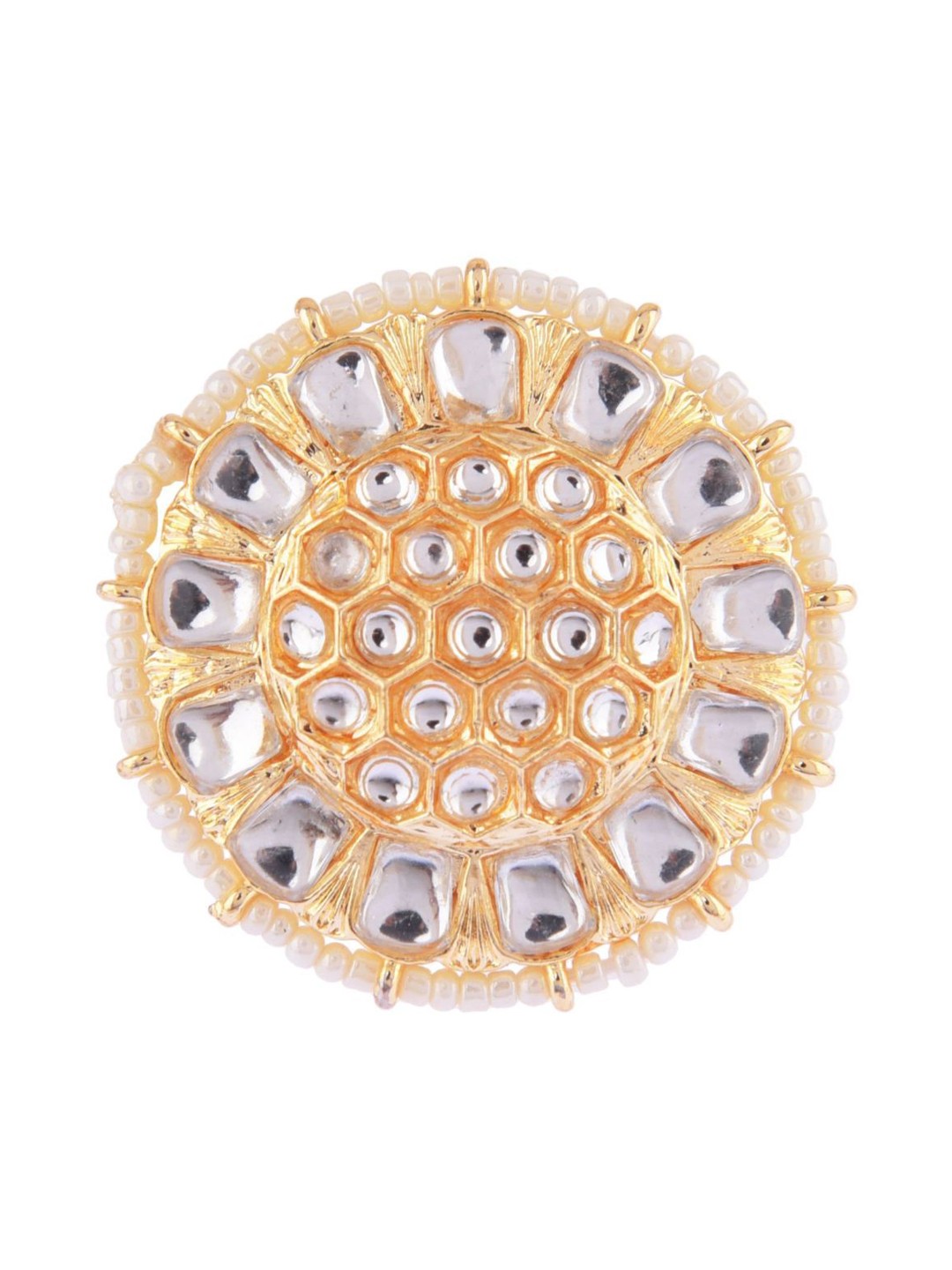 

Efulgenz Women White Crystal Stone Studded Gold-Plated Adjustable Finger Ring