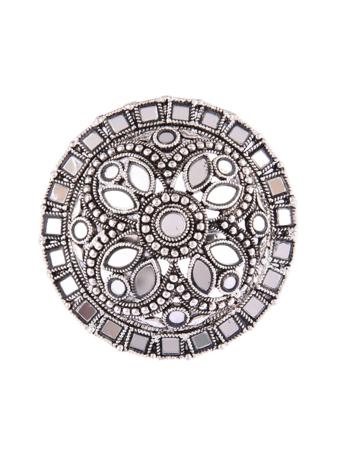 

Efulgenz Women Oxidized Rhodium-Plated Crystal Stone-Studded Finger Ring, Silver