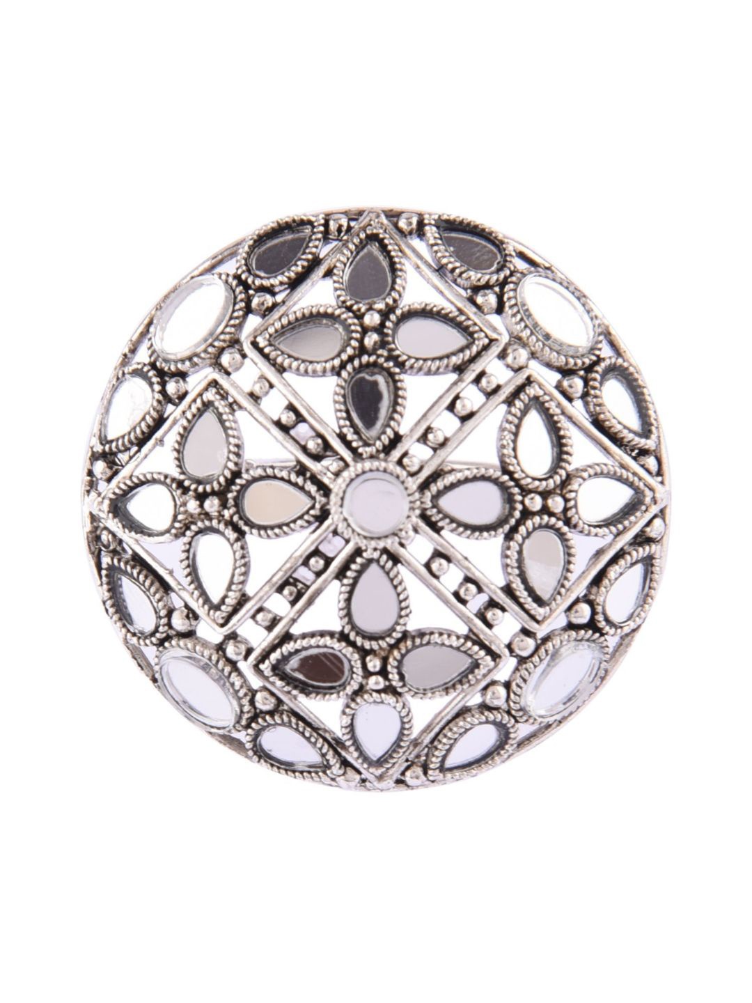 

Efulgenz Oxidised Rhodium-Plated Silver-Toned Crystal-Studded Finger Ring