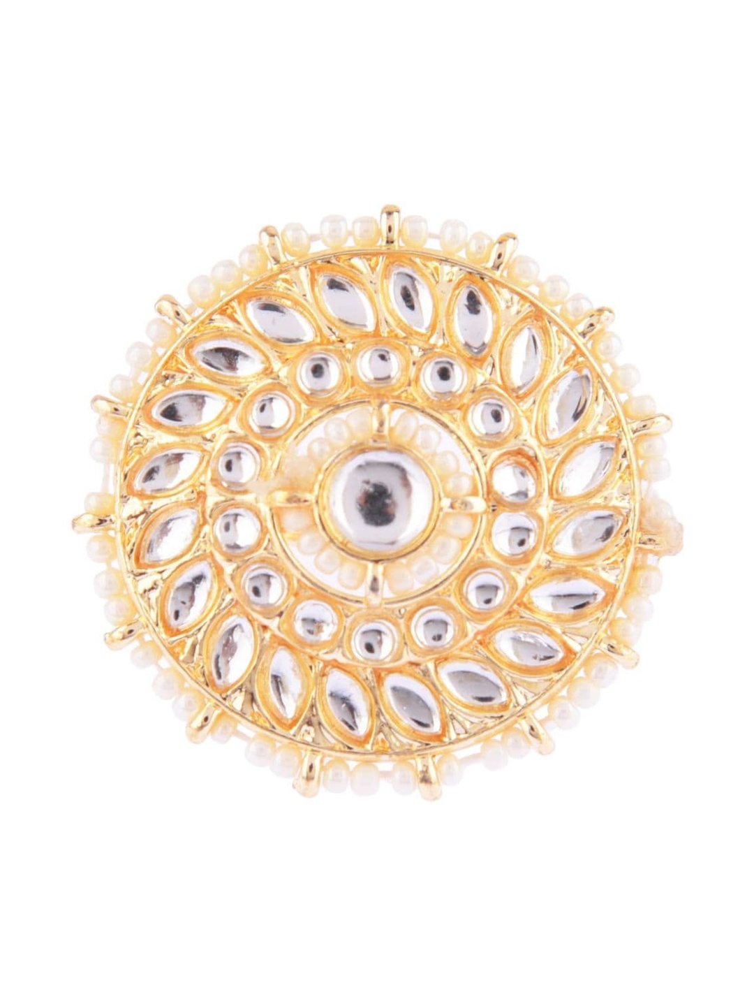 

Efulgenz Women Gold-Plated White Kundan & Pearl Adjustable Finger Ring