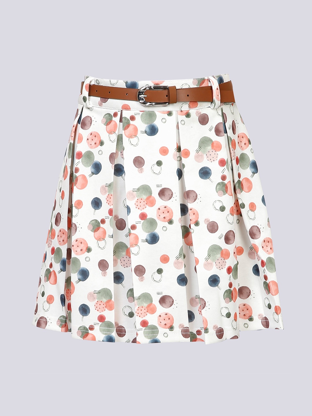 

Hunny Bunny Girls White & Peach-Coloured Polka Dots Printed Pleated Skirt