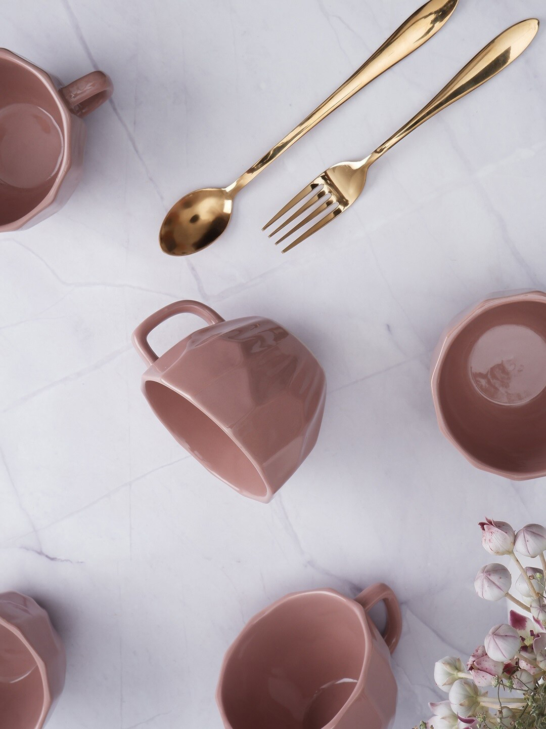 

THE WHITE INK DECOR Pink Set of 2 Dishwasher & Microwave safe Ceramic Mugs 250ml each