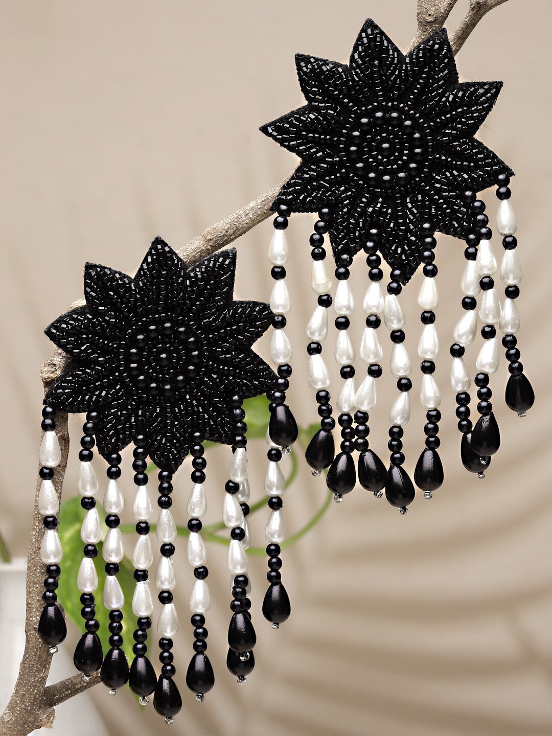 

Anekaant Black & White Floral Drop Earrings