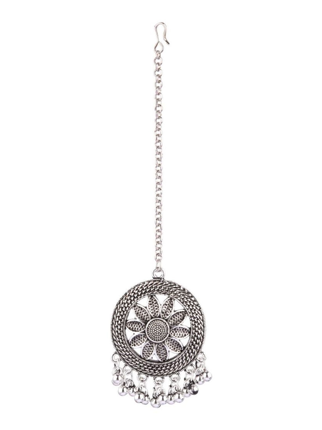 

Efulgenz Rhodium-Plated Oxidized Stone Studded Maang Tika, Silver