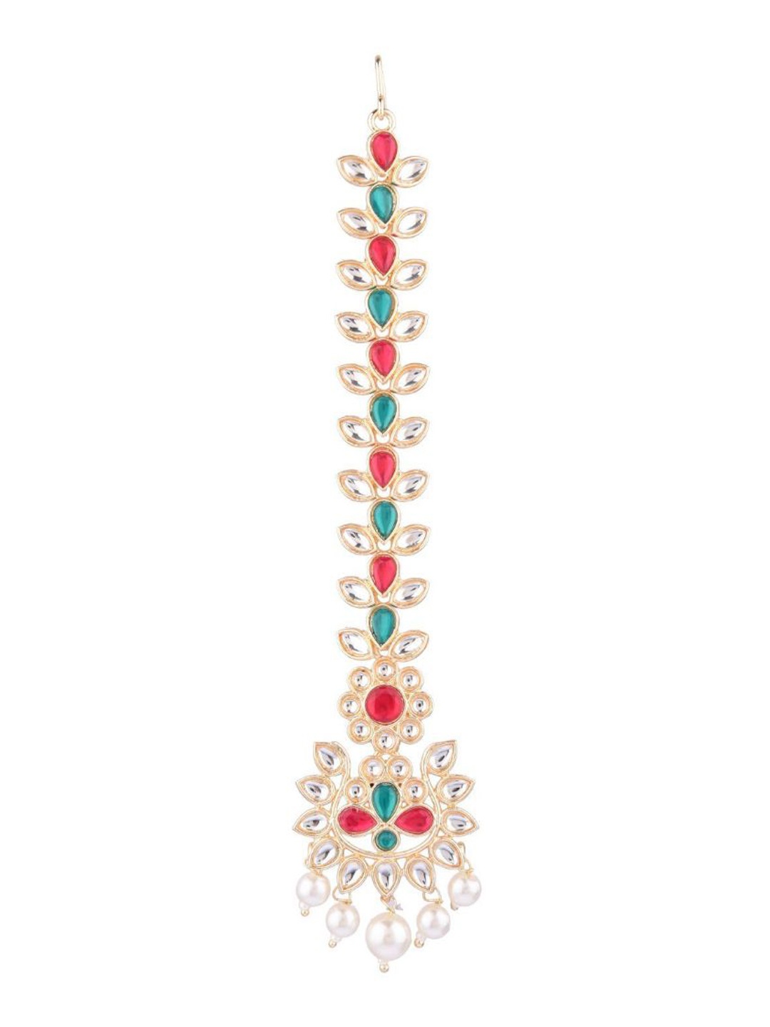 Efulgenz Gold-Plated & Red Kundan Studded Maang Tika