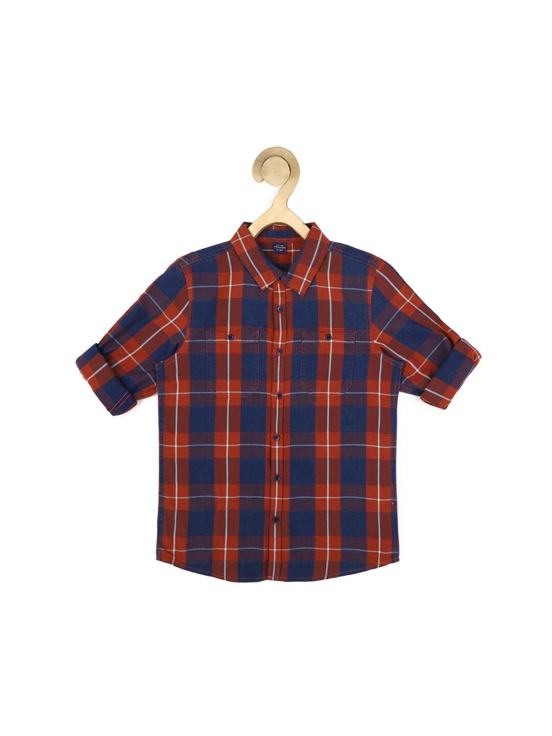 

Peter England Boys Navy Blue Slim Fit Checked Casual Cotton Shirt