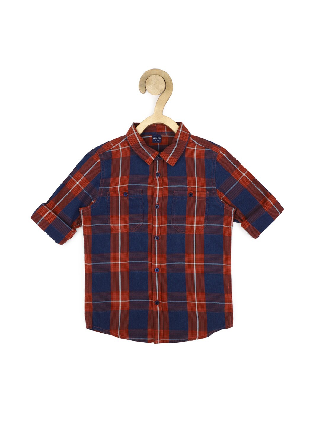 

Peter England Boys Navy Blue Slim Fit Tartan Checks Casual Cotton Shirt