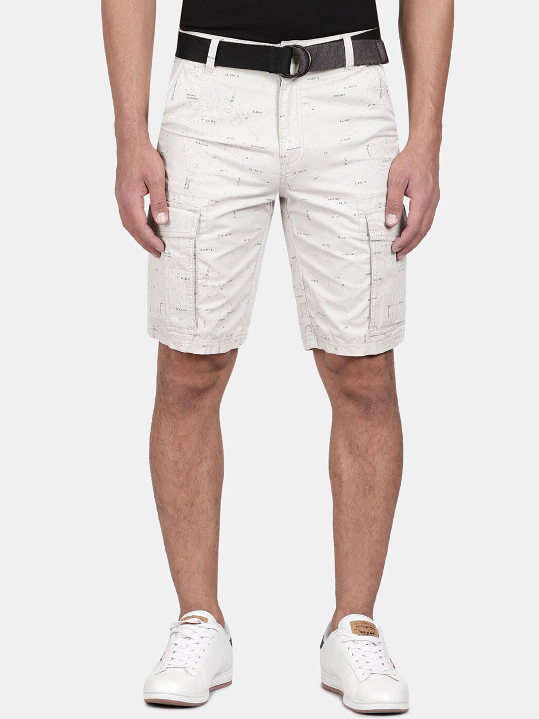 

t-base Men White Printed Cotton Cargo Shorts
