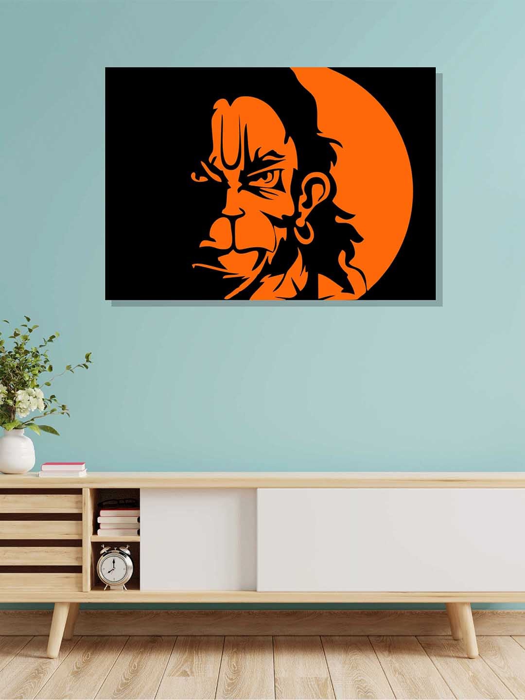 

RANGOLI Black & Orange Lord Hanuman Modern Canvas Painting