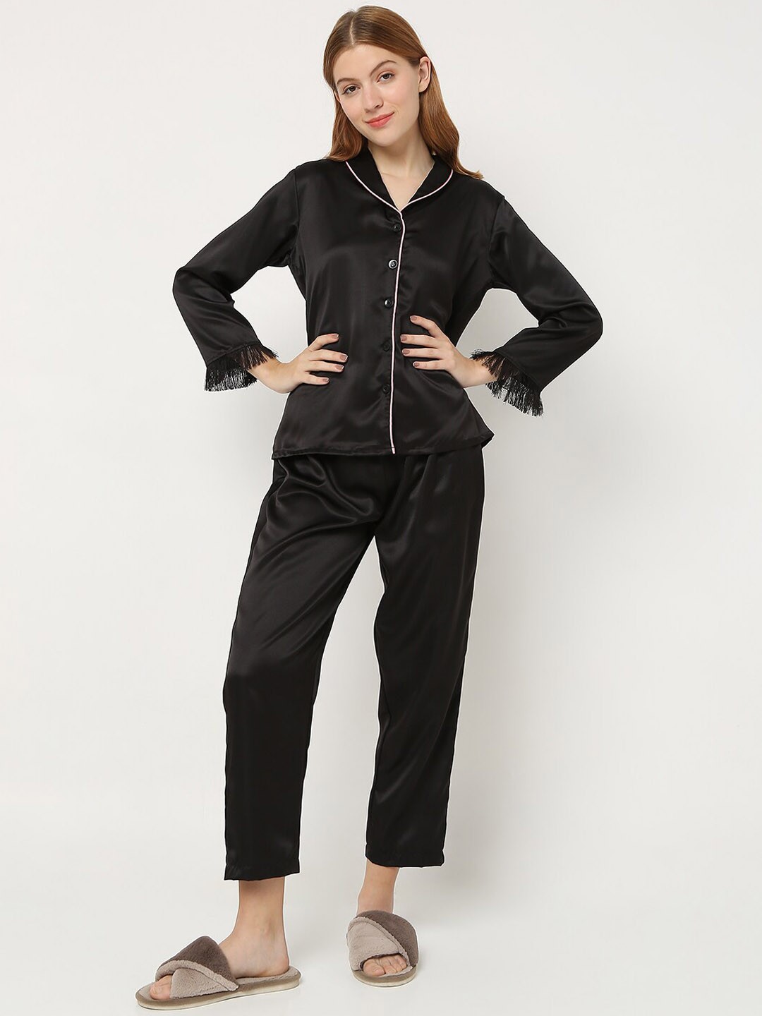 

Smarty Pants Women Black Solid Night suit