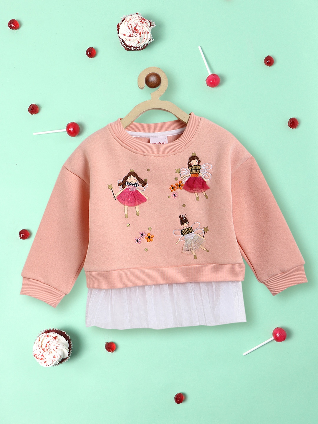 

Nauti Nati Girls Embroidered Sweatshirt, Peach