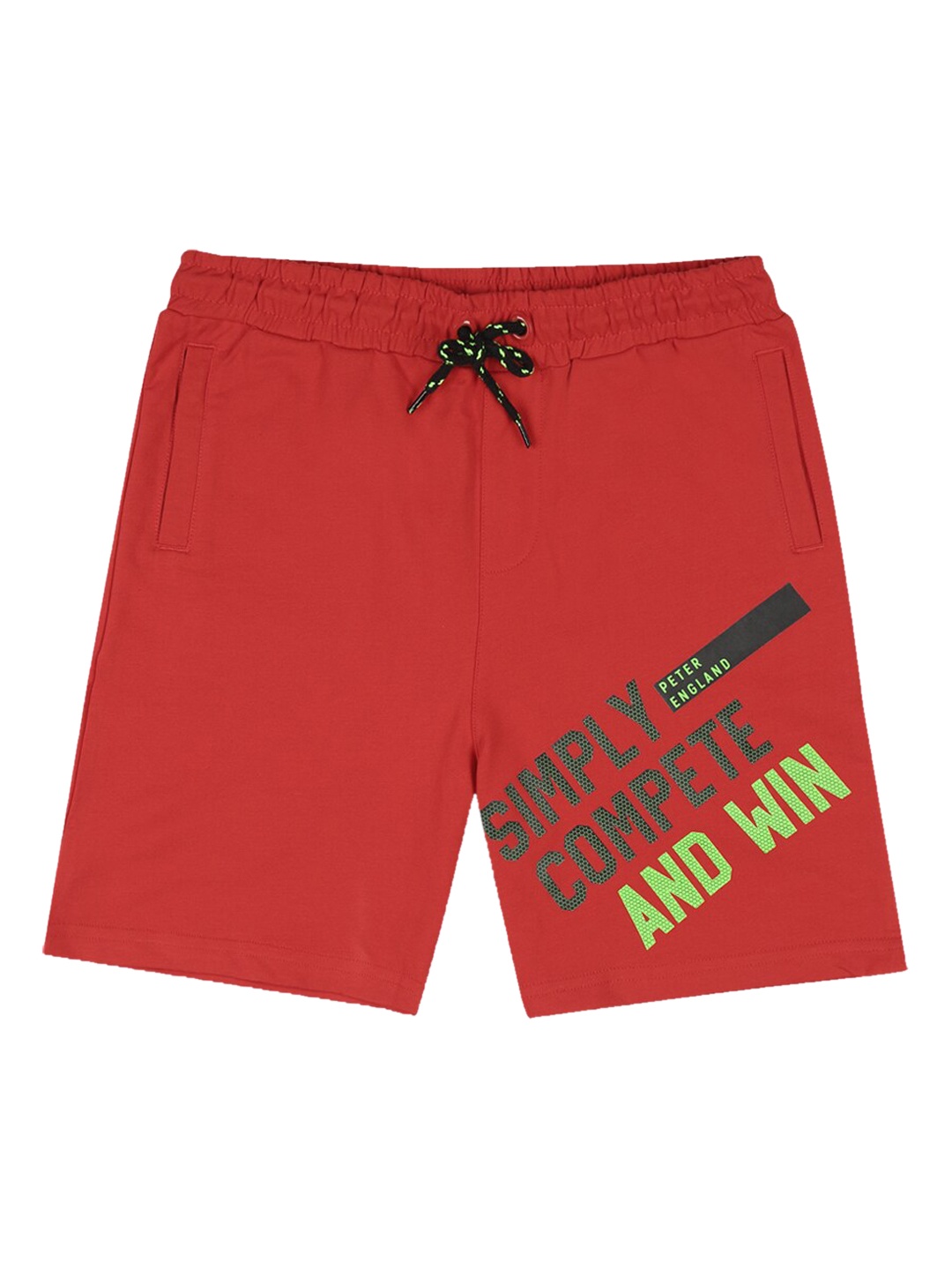 

Peter England Boys Red Typography Printed Shorts