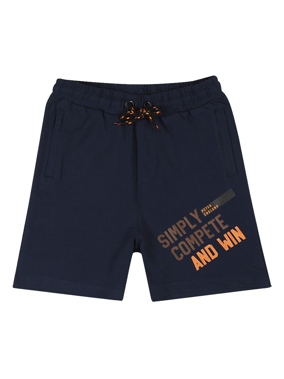 

Peter England Boys Navy Blue Typography Printed Shorts