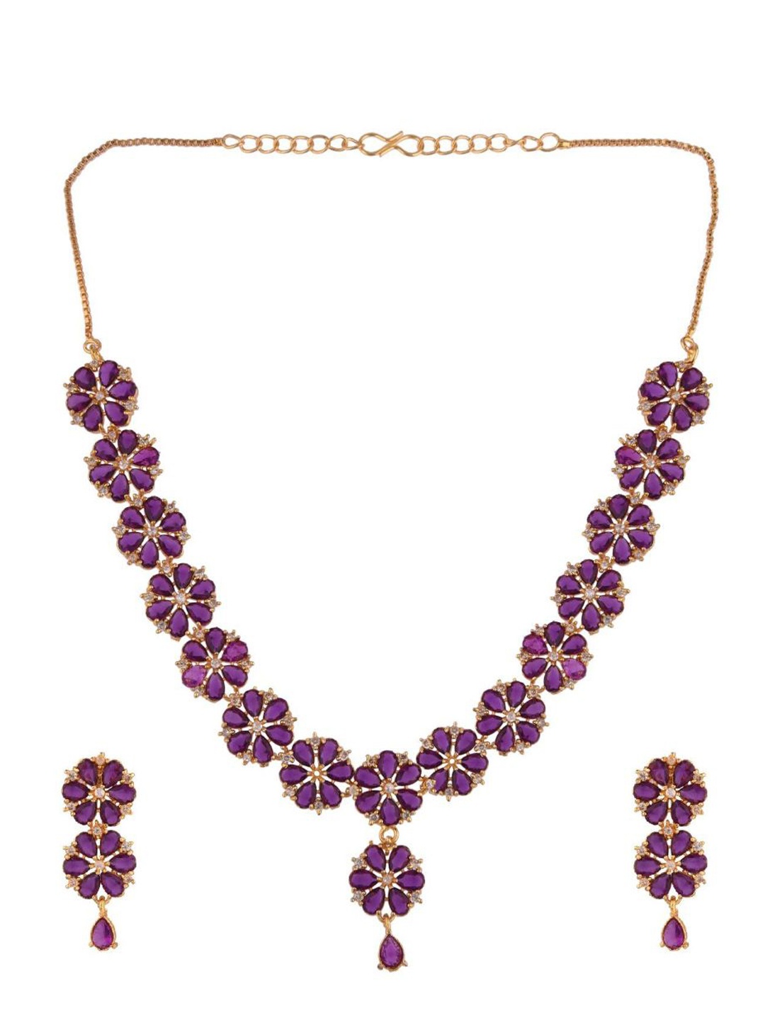 

Efulgenz Purple Gold-Plated Stone-Studded Jewellery Set