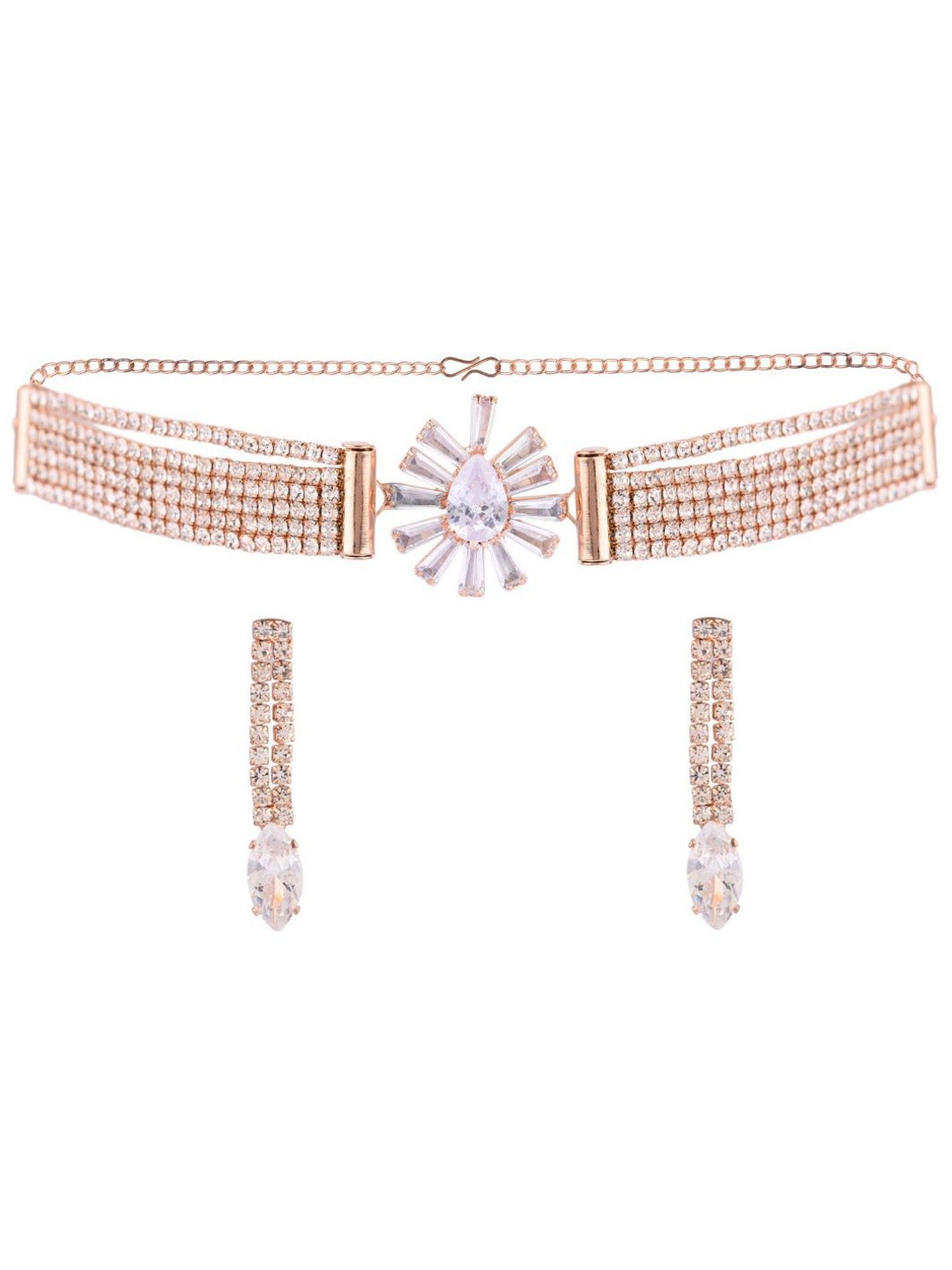 

Efulgenz Gold-Plated White CZ-Studded & Beaded Jewellery Set, Rose gold