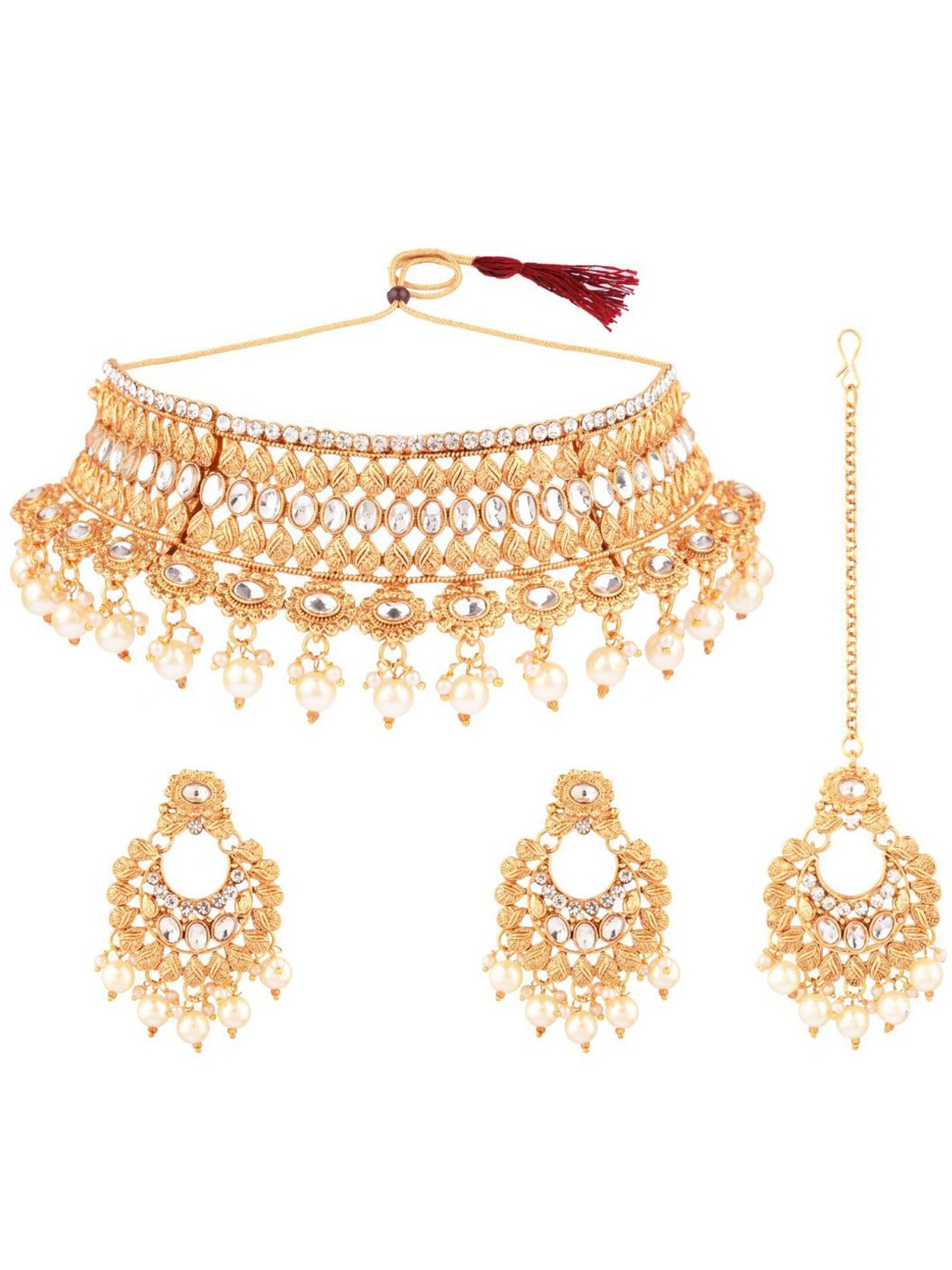 

Efulgenz White Gold-Plated Crystal Studded & Beaded Jewellery Set