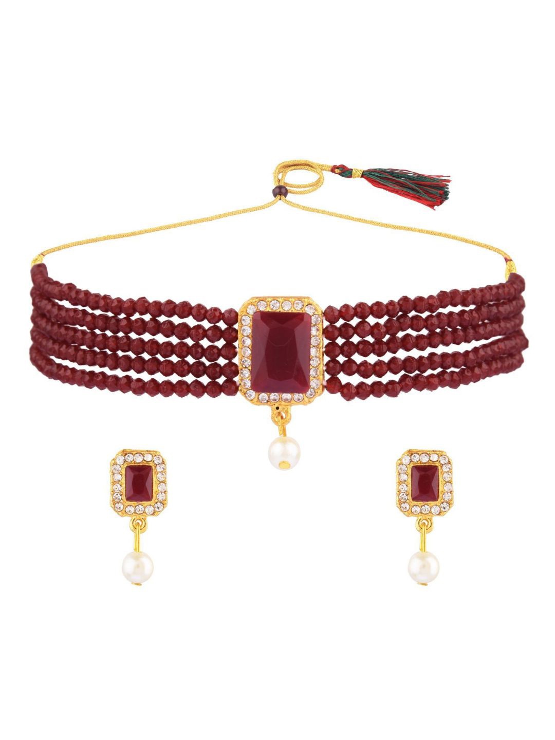 

Efulgenz Maroon Gold-Plated Pearl Beaded Jewellery Set