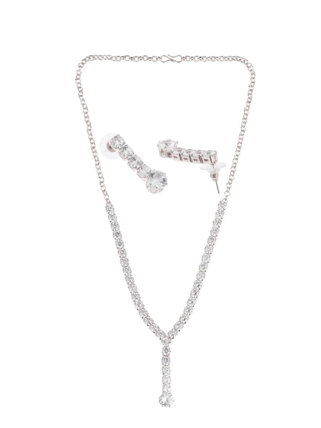 

Efulgenz Silver-Toned Rhodium-Plated White CZ Stone-Studded Jewellery Set