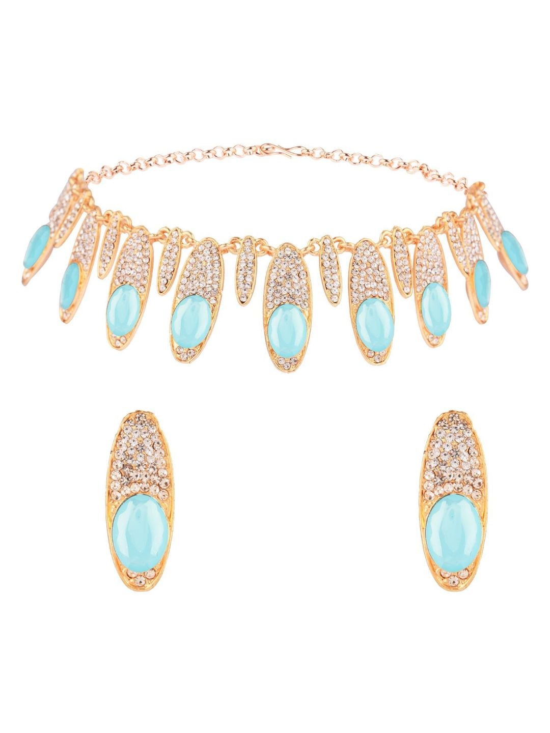 

Efulgenz Gold-Plated Blue & White Rhinestones & Crystals Studded Jewellery Set
