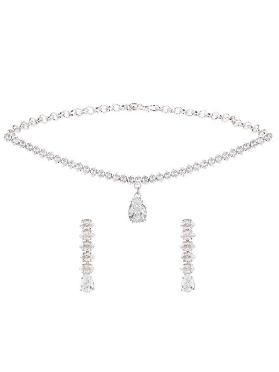 

Efulgenz Silver-Toned & White Crystal Studded Jewellery Set