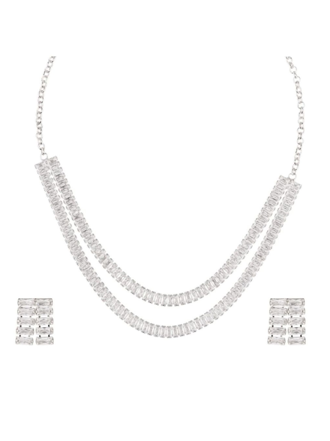 

Efulgenz Rhodium-Plated Silver-Toned White CZ-Studded Jewellery Set