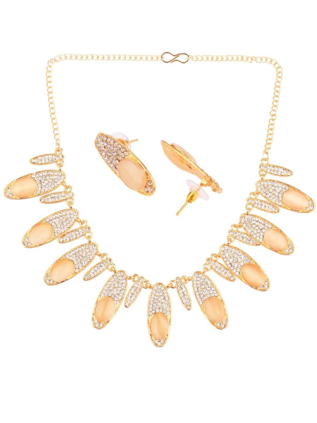 

Efulgenz Peach-Coloured Gold-Plated Rhinestones & Crystals Studded Jewellery Set