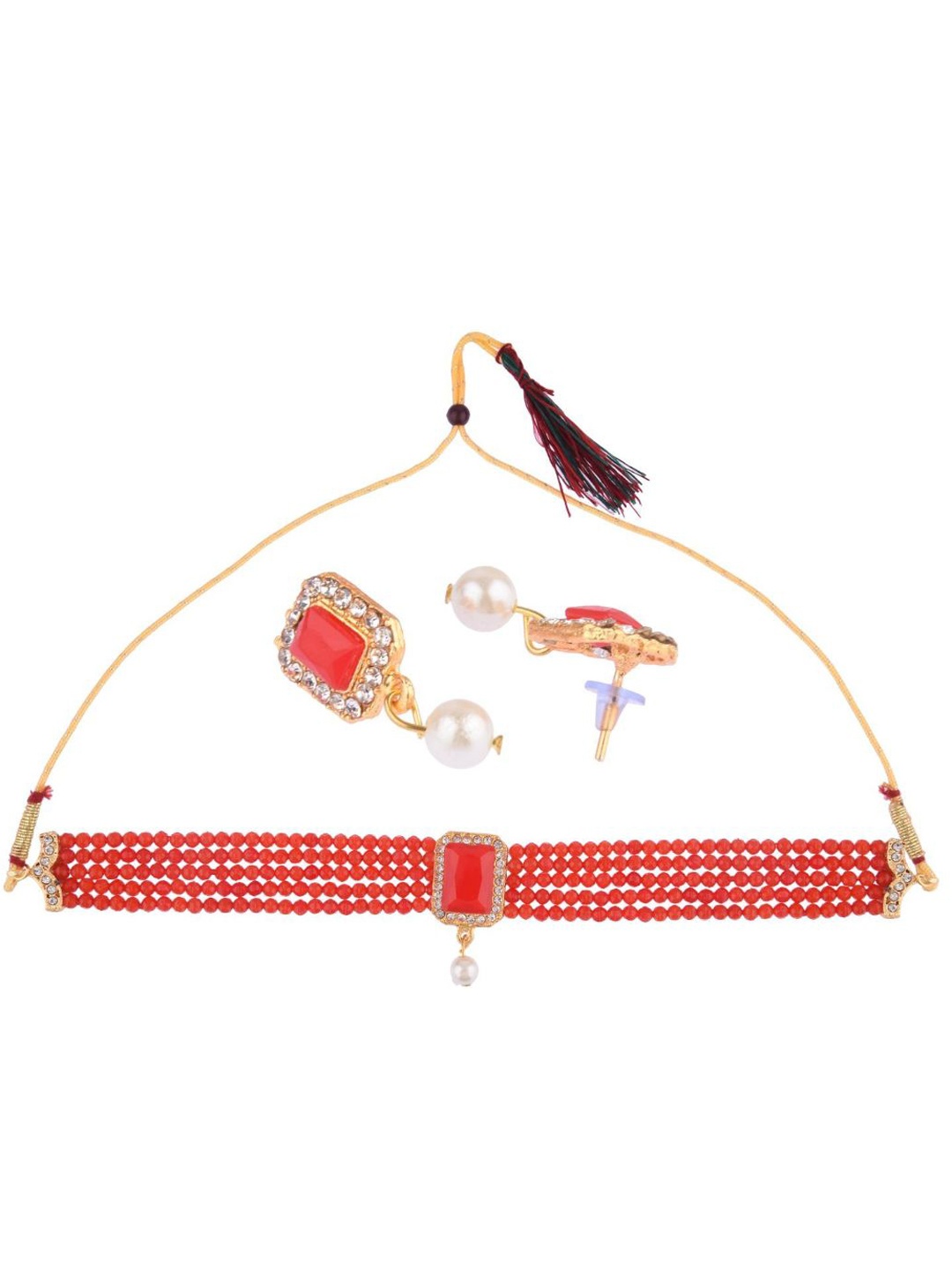 

Efulgenz Red Gold-Plated Beaded Jewellery Set