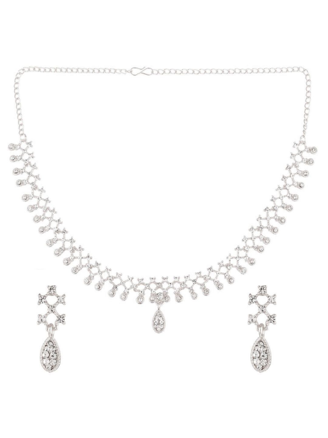 

Efulgenz Silver-Toned Rhodium-Plated & White CZ Stone-Studded Jewellery Set