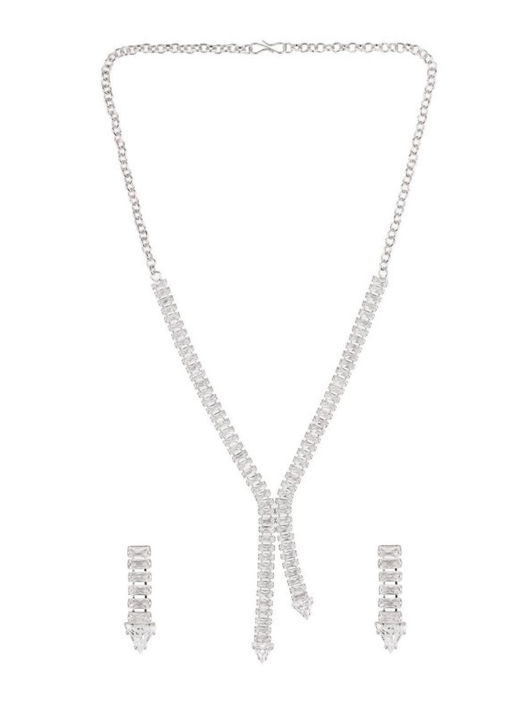 

Efulgenz Silver-Toned & White Rhodium-Plated Stone Studded Jewellery Set