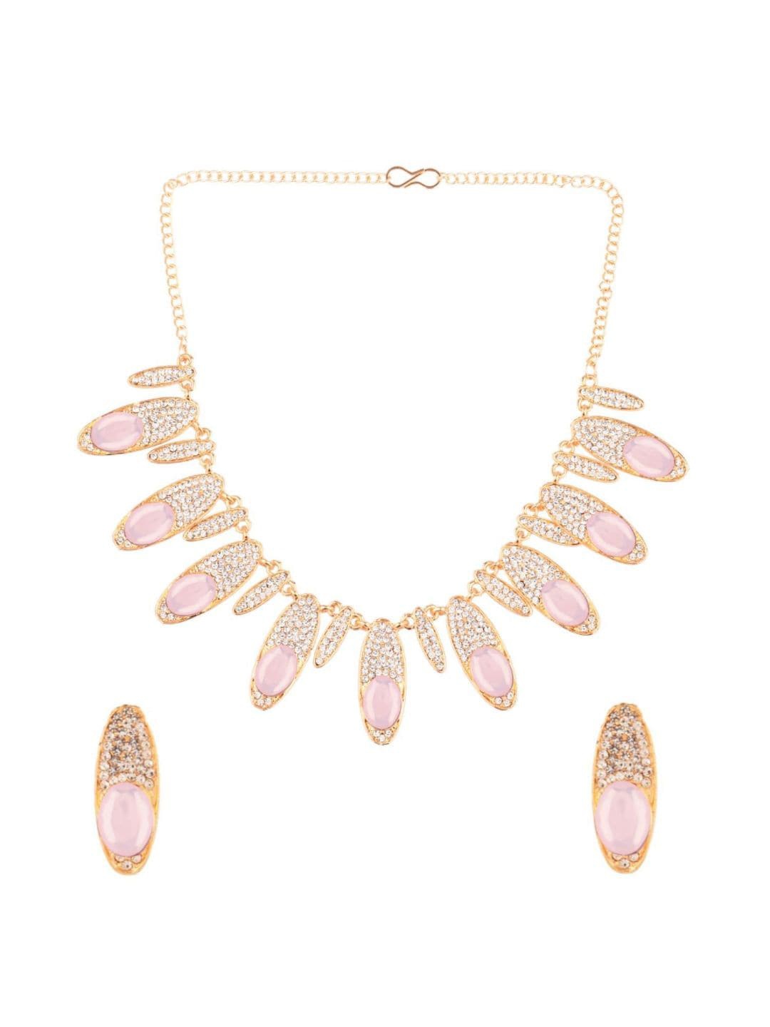 

Efulgenz Gold-Toned & Pink Rhinestones & Crystals Studded Gold-Plated Jewellery Set