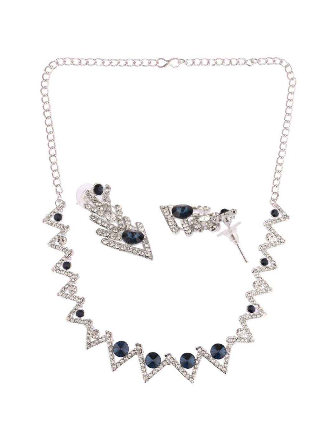

Efulgenz Silver-Toned & Navy Blue Rhodium-Plated CZ Stone-Studded Jewellery Set
