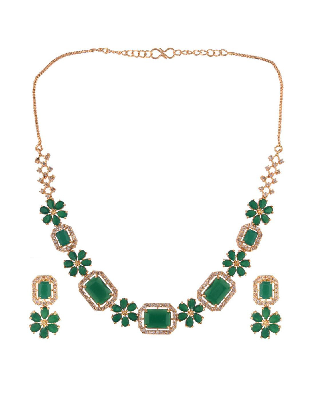 

Efulgenz Green Gold-Plated Stone-Studded Jewellery Set