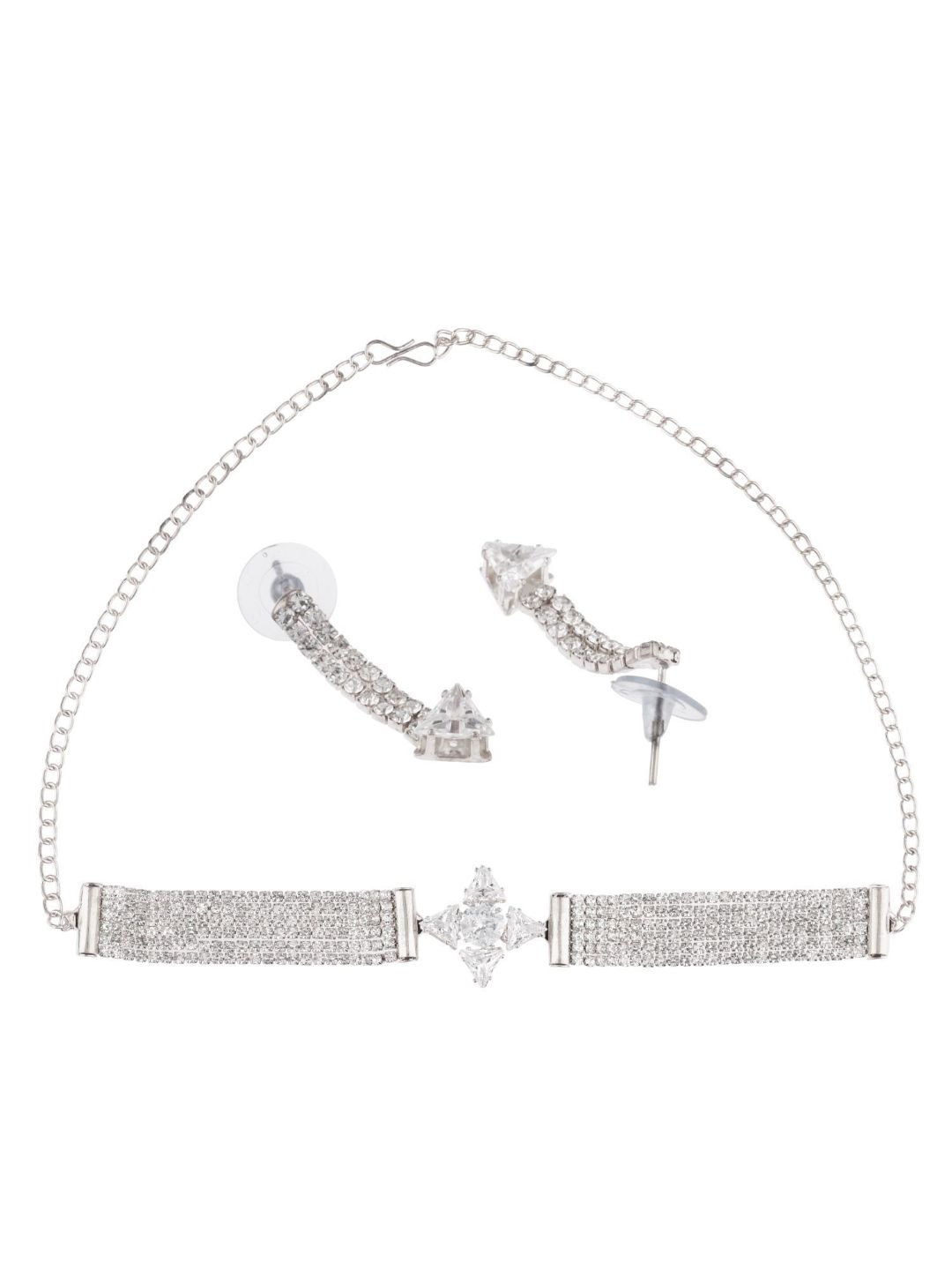 

Efulgenz Silver-Toned & White Rhodium-Plated CZ-Studded Jewellery Set