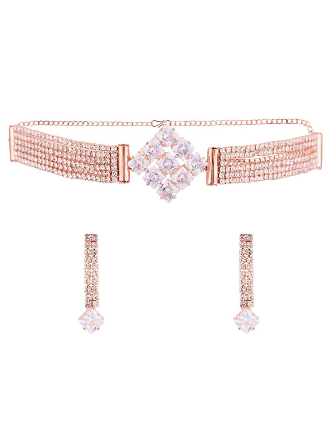 

Efulgenz White Rose Gold Plated Stone-Studded Jewellery Set