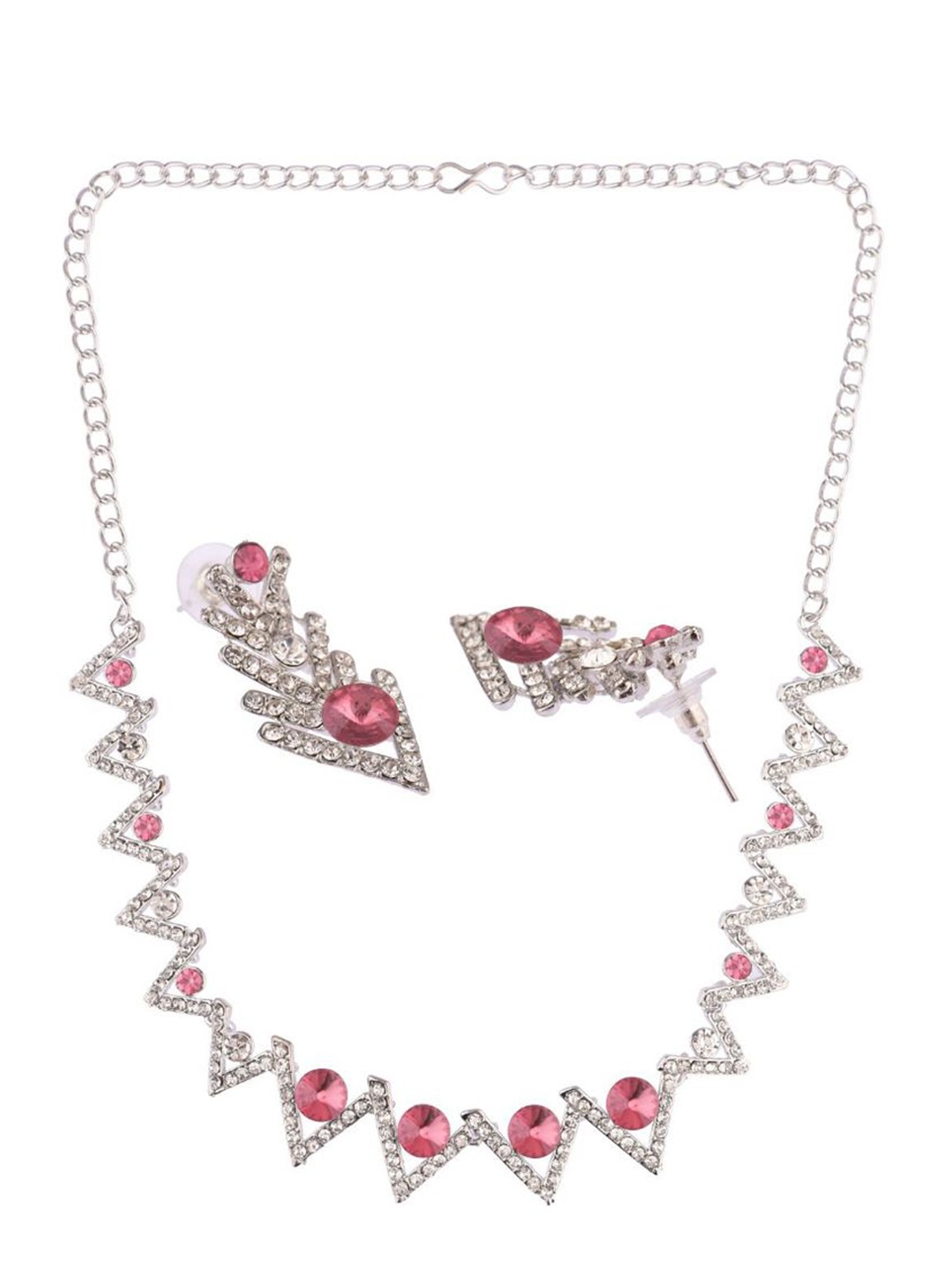 

Efulgenz Silver-Toned & Pink Rhodium-Plated CZ Stone-Studded Jewellery Set