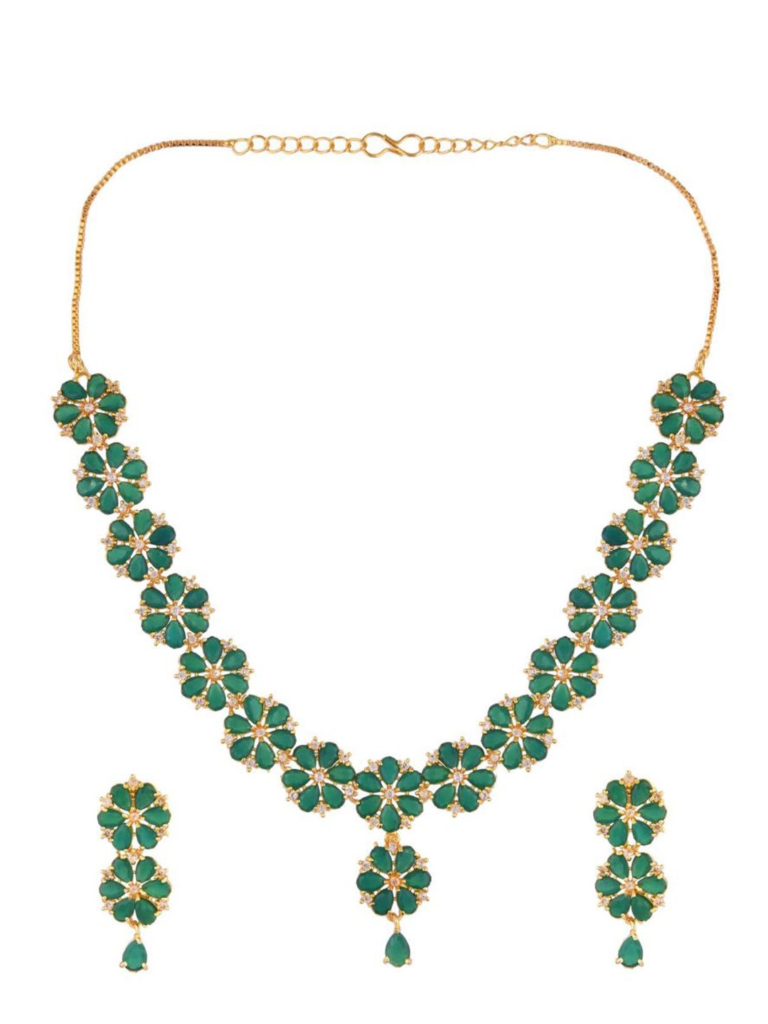 

Efulgenz Green Gold-Plated Crystal Studded Jewellery Set