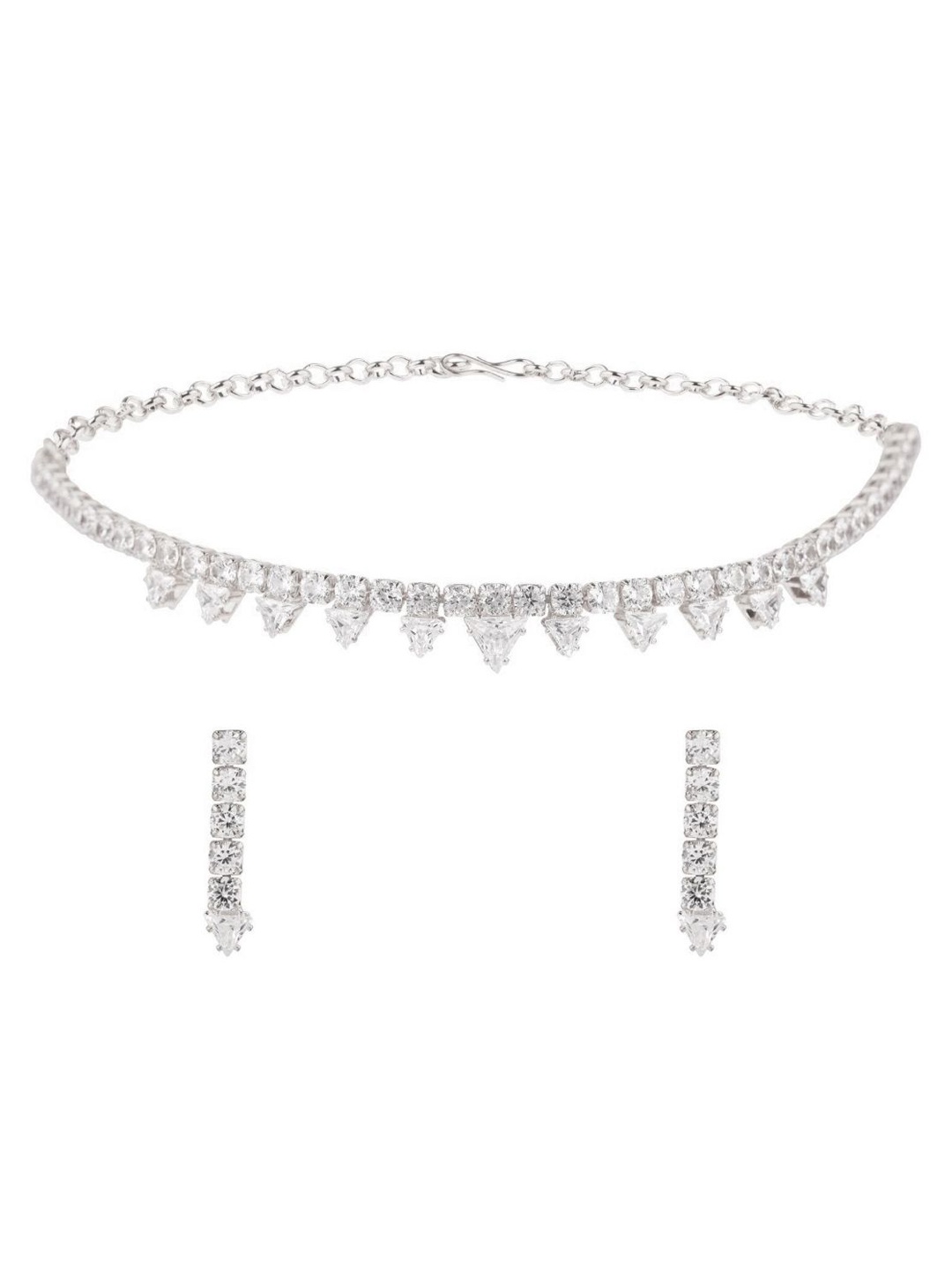

Efulgenz Silver-Toned & White Rhodium-Plated Crystals-Studded Jewellery Set