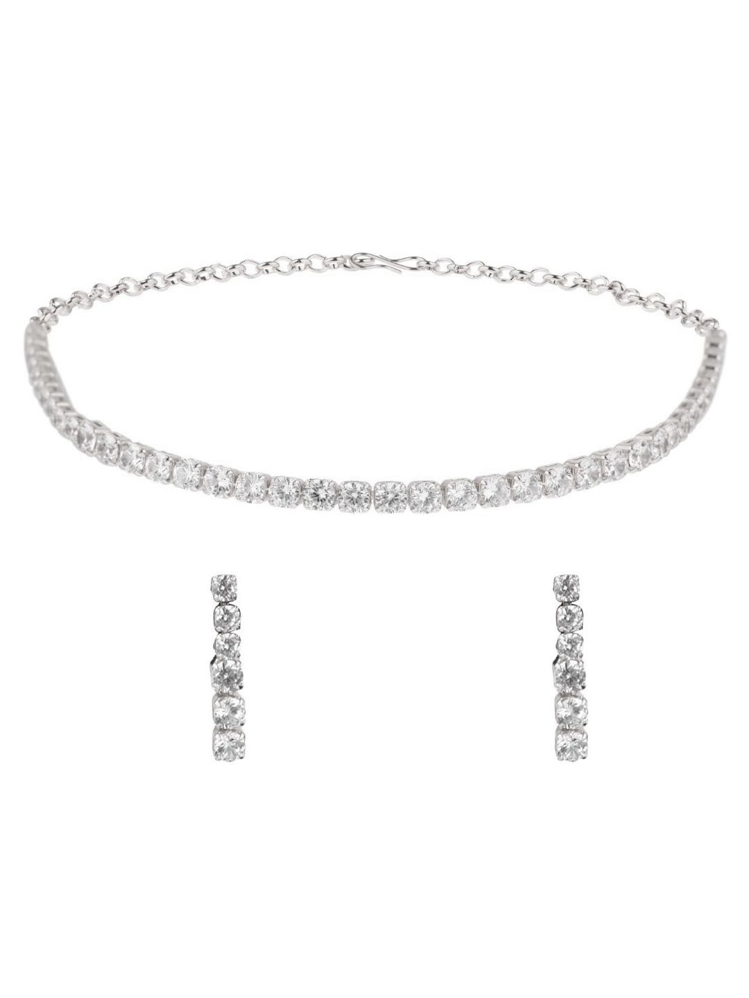 

Efulgenz Silver Toned & White Rhodium Plated CZ Stone Studded Jewellery Set
