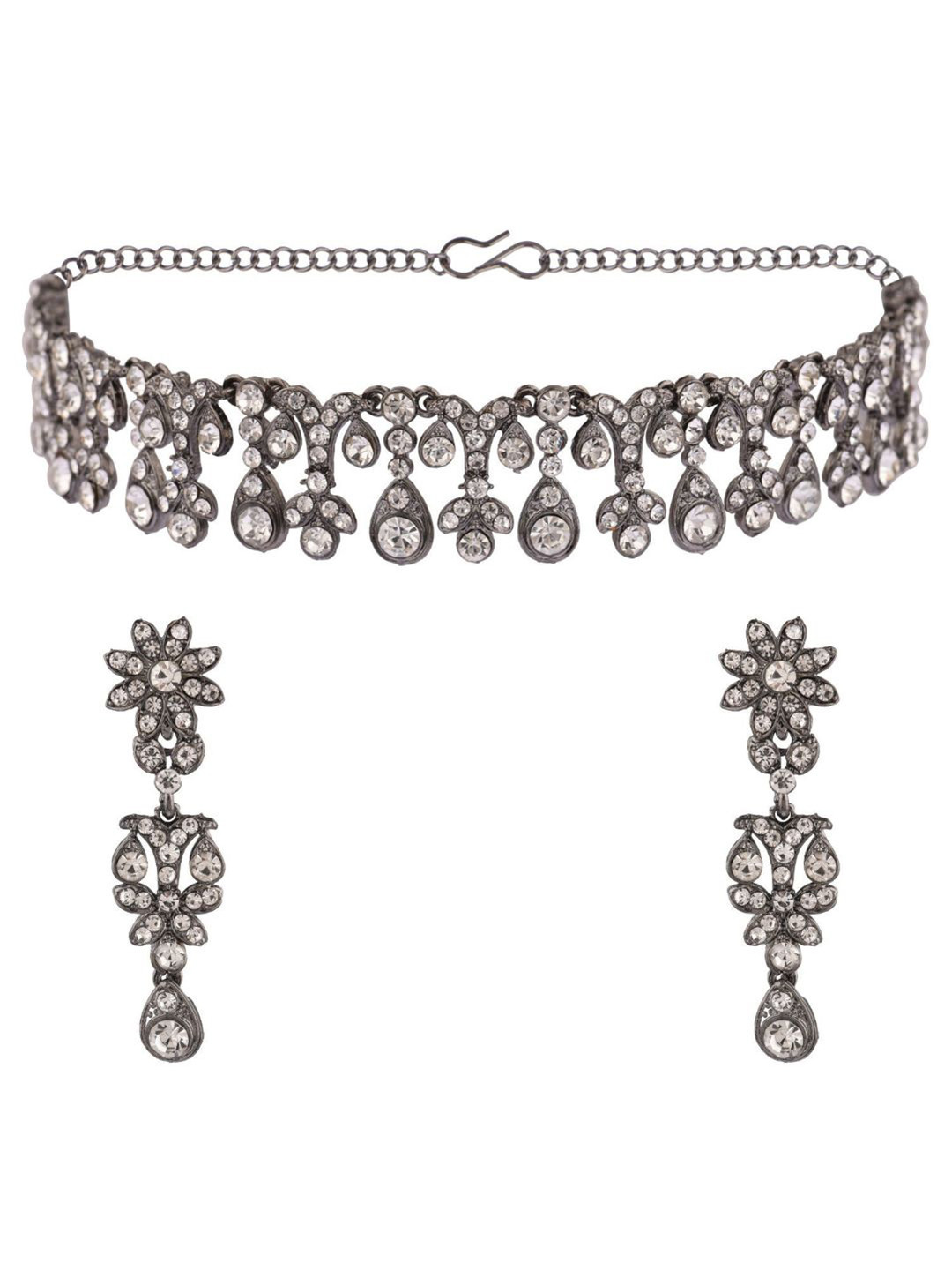

Efulgenz White Rhodium-Plated Crystals Studded Jewellery Set