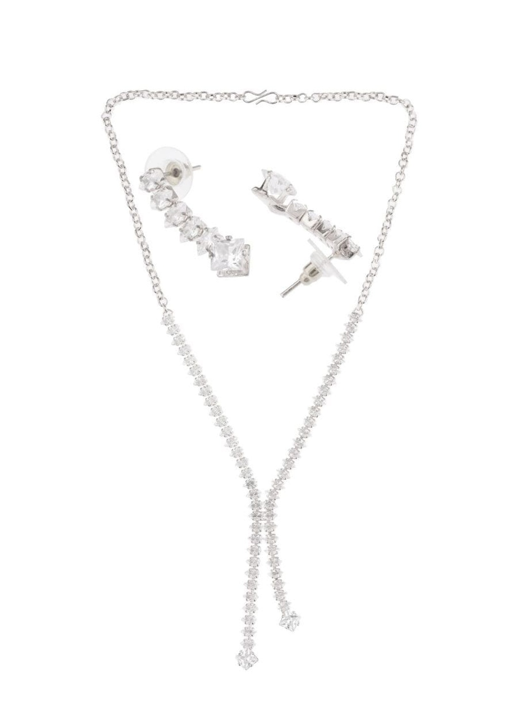 

Efulgenz Silver-Toned & White Rhodium-Plated CZ Stone-Studded Layered Jewellery Set