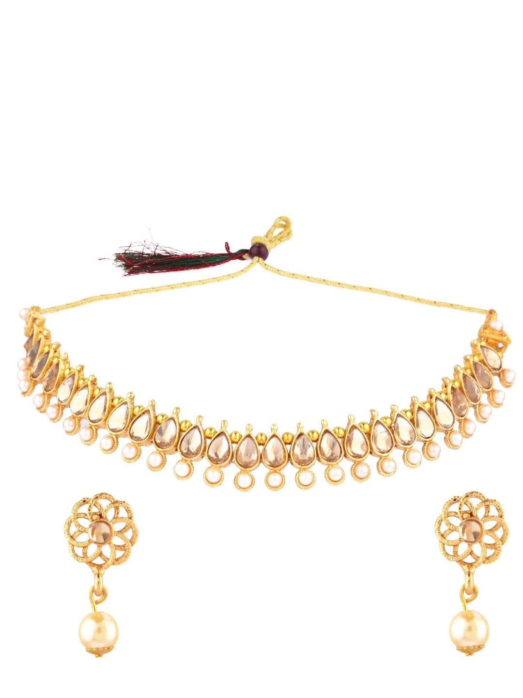 

Efulgenz White Gold-Plated Crystals & Kundan-Studded Jewellery Set