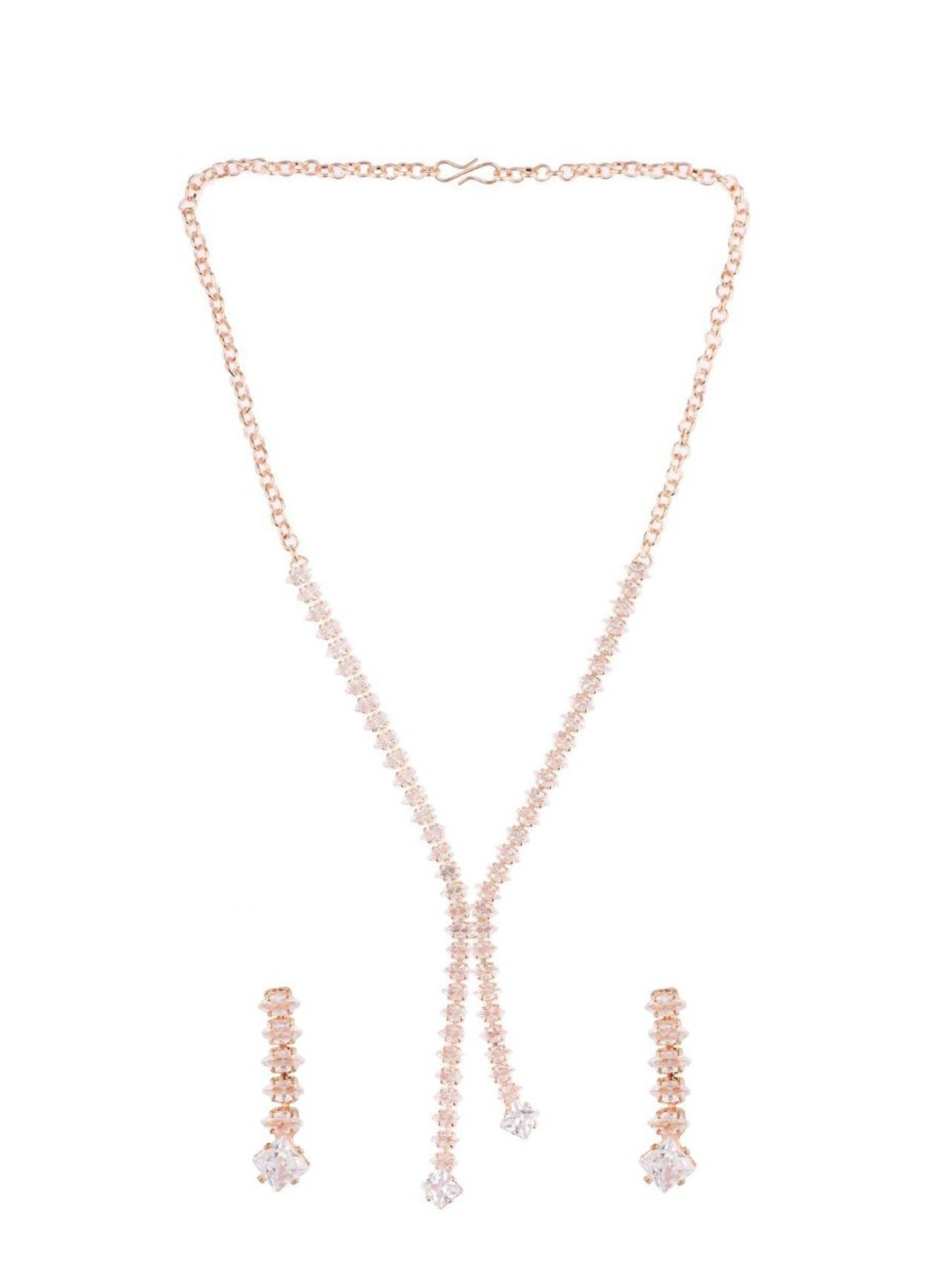 

Efulgenz Rose Gold-Toned & White Crystal-Studded Gold-Plated Jewellery Set
