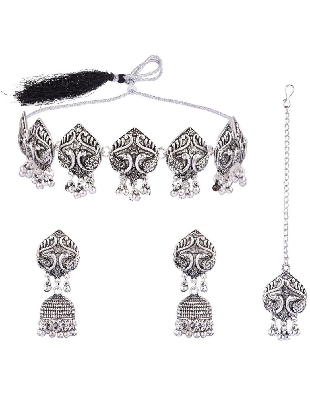 

Efulgenz Oxidised Rhodium-Plated Artificial Beaded Jewellery Set, Silver