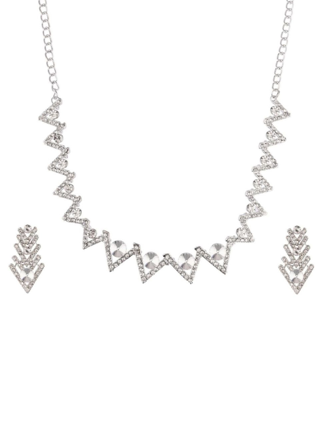

Efulgenz Rhodium-Plated Silver-Toned White Crystal-Studded Jewellery Set