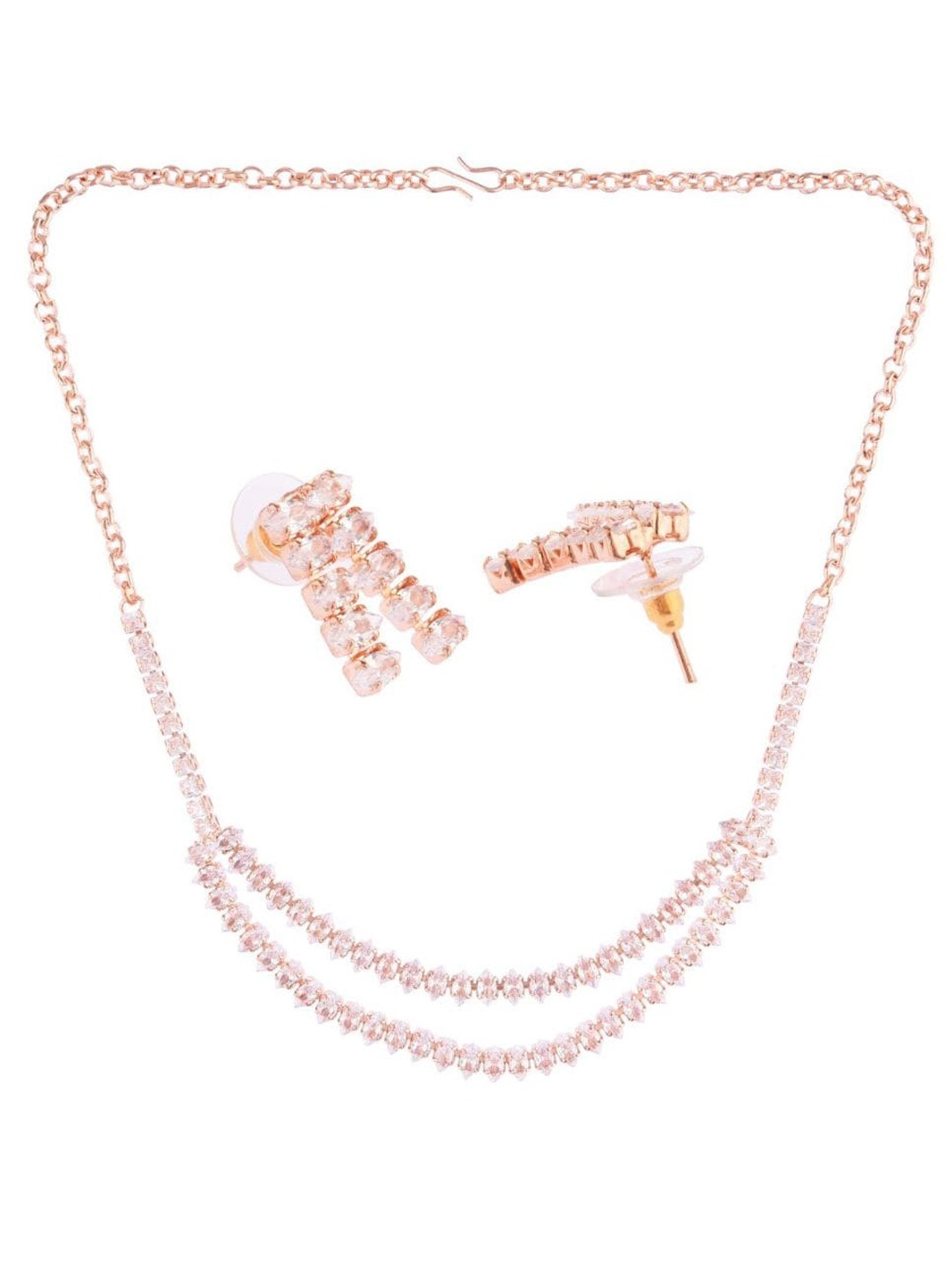

Efulgenz Rose Gold Plated White Crystal Stone Studded Jewellery Set