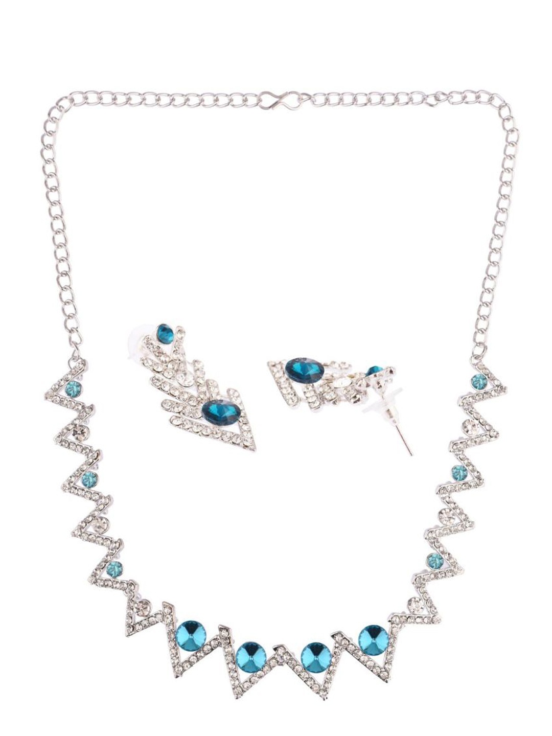 

Efulgenz Silver-Toned Efulgenz Silver-Toned Rhodium-Plated & Turquoise Blue White CZ Stone-Studded Jewellery Set