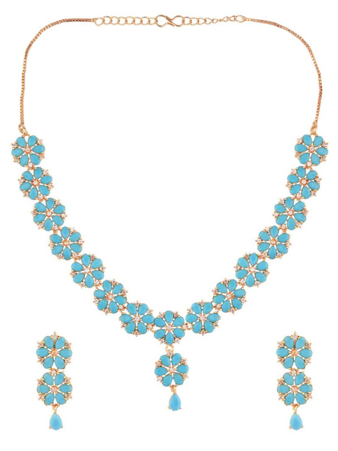 

Efulgenz Gold-Plated Blue Crystal Studded Jewellery Set