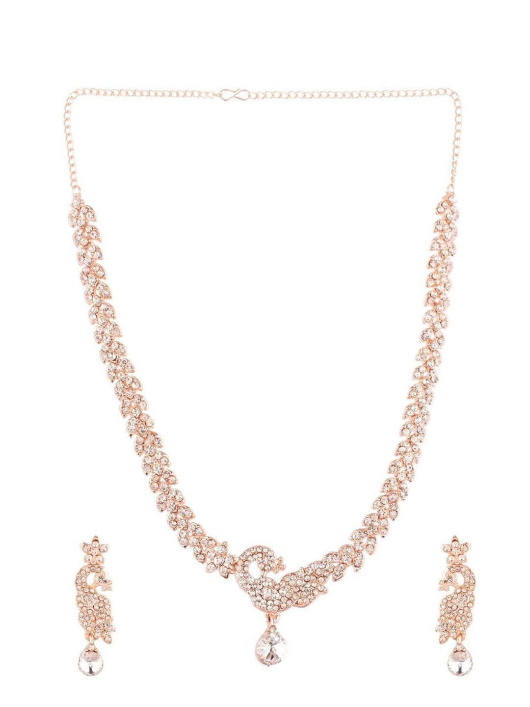 

Efulgenz Rose Gold-Toned & White Crystal Stone Studded Rose Gold-Plated Jewellery Set